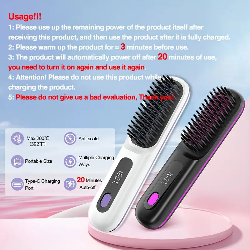 Cordless Hair Straightener Brush