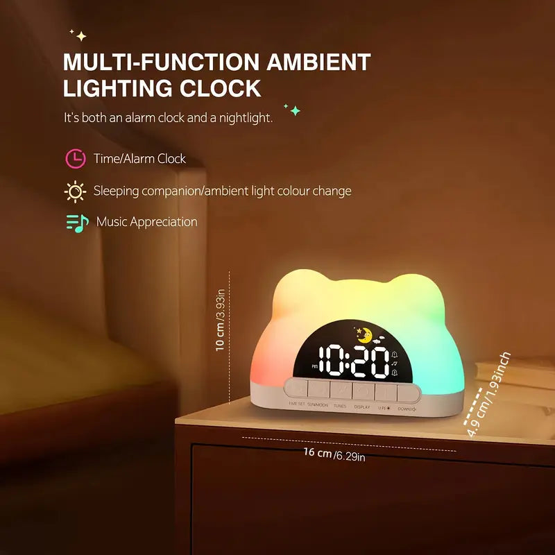 1pc Cute Bear Shaped Wake Up Light Alarm Clock with Colorful Dynamic RGB Night Light/Color Adjustable,