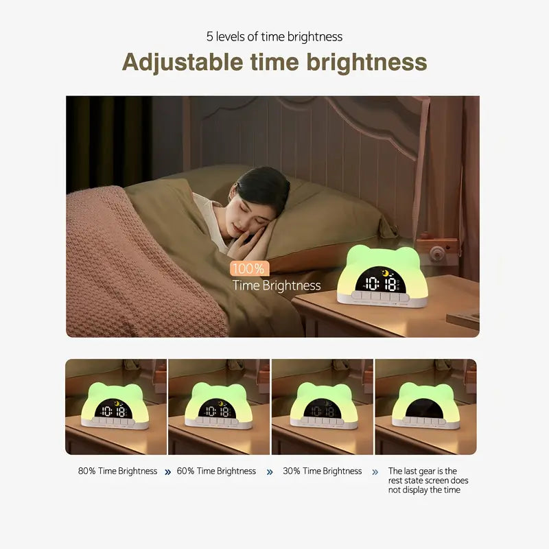 1pc Cute Bear Shaped Wake Up Light Alarm Clock with Colorful Dynamic RGB Night Light/Color Adjustable,