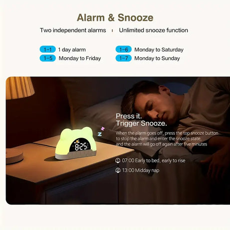 1pc Cute Bear Shaped Wake Up Light Alarm Clock with Colorful Dynamic RGB Night Light/Color Adjustable,