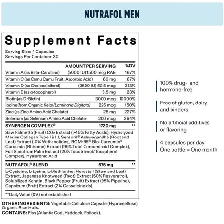 Nutrafol Men's Hair Growth Supplement - 120 Capsules - Clinically Proven - NEW