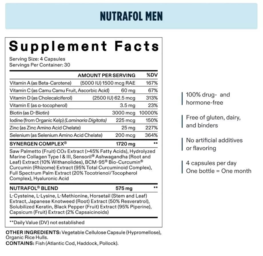 Nutrafol Men's Hair Growth Supplement - 120 Capsules - Clinically Proven - NEW